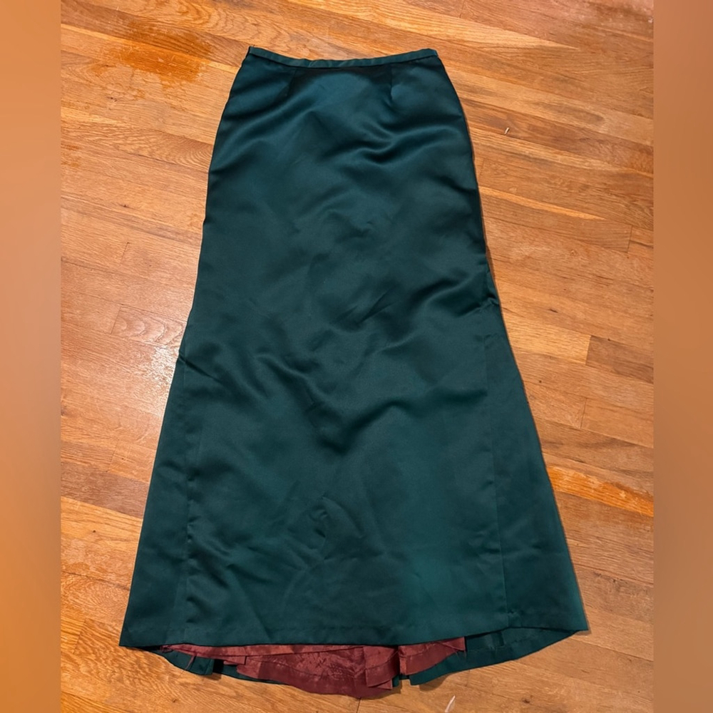 VTG Green Satin Maxi Skirt